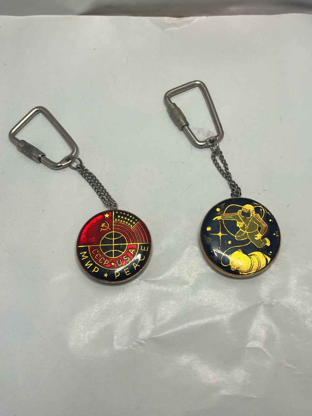 Vintage USSR Soviet USA space race key chains double sided lot